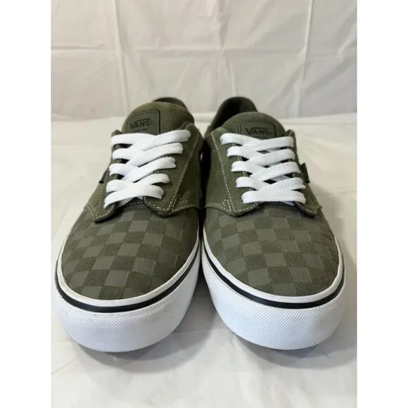 Vans Atwood Deluxe Olive Green Checkered Suede Canvas Skate Shoe Size 9.5
