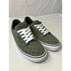 Vans Atwood Deluxe Olive Green Checkered Suede Canvas Skate Shoe Size 9.5