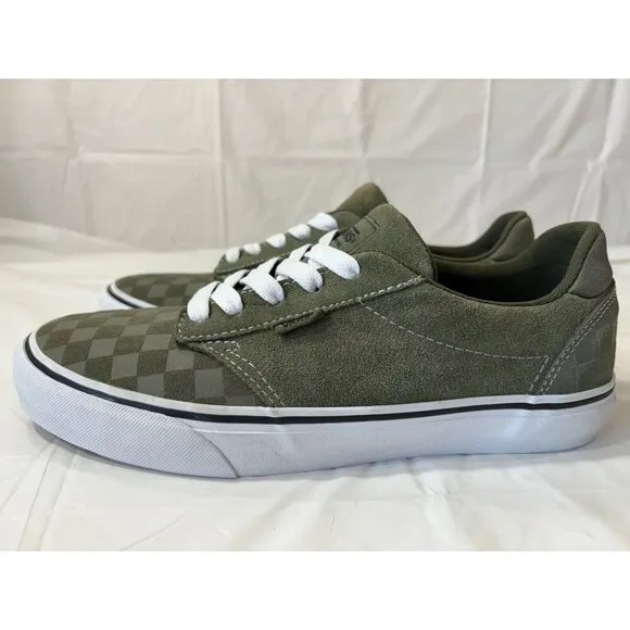 Vans Atwood Deluxe Olive Green Checkered Suede Canvas Skate Shoe Size 9.5