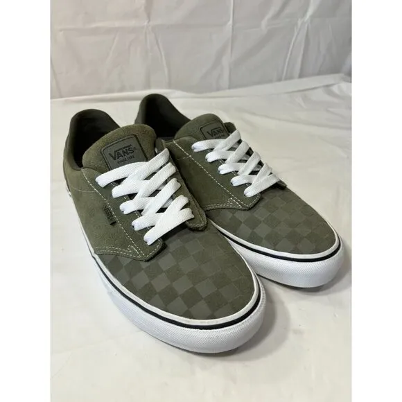 Vans Atwood Deluxe Olive Green Checkered Suede Canvas Skate Shoe Size 9.5