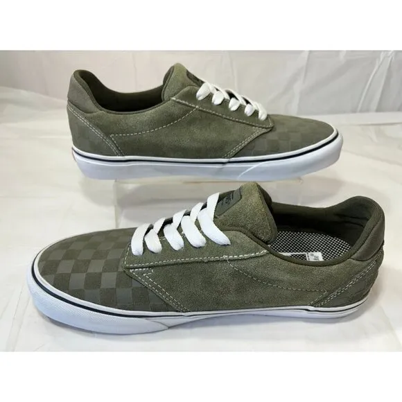 Vans Atwood Deluxe Olive Green Checkered Suede Canvas Skate Shoe Size 9.5