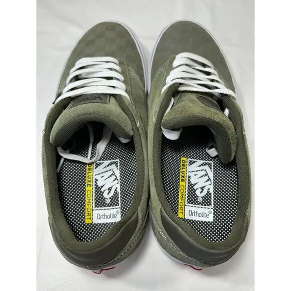 Vans Atwood Deluxe Olive Green Checkered Suede Canvas Skate Shoe Size 9.5
