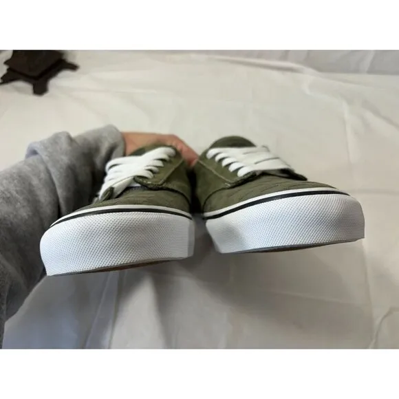 Vans Atwood Deluxe Olive Green Checkered Suede Canvas Skate Shoe Size 9.5