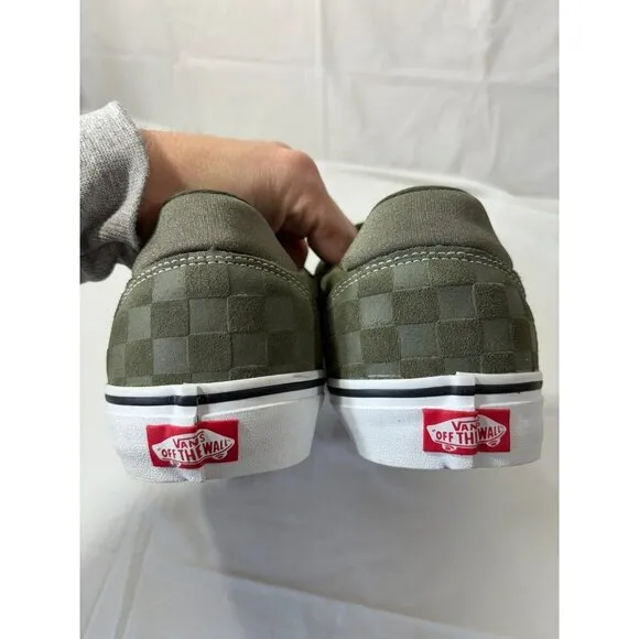 Vans Atwood Deluxe Olive Green Checkered Suede Canvas Skate Shoe Size 9.5