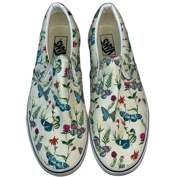 Vans Classic Slip On Buterfly Floral White Canvas Shoes Women’s 11 Men’s 9.5