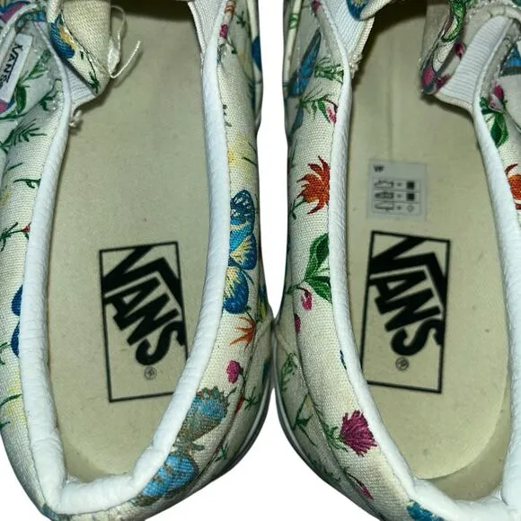 Vans Classic Slip On Buterfly Floral White Canvas Shoes Women’s 11 Men’s 9.5