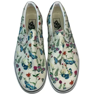 Vans Classic Slip On Buterfly Floral White Canvas Shoes Women’s 11 Men’s 9.5