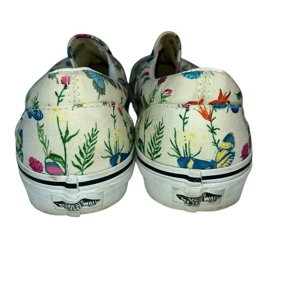 Vans Classic Slip On Buterfly Floral White Canvas Shoes Women’s 11 Men’s 9.5