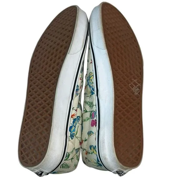 Vans Classic Slip On Buterfly Floral White Canvas Shoes Women’s 11 Men’s 9.5