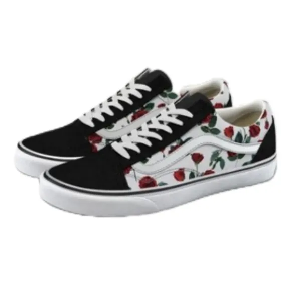 Van's Customs Checkerboard Roses Old Skool shoes, size 7.5 M, 9 W