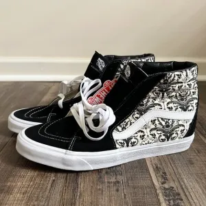 Vans Men's Sk8-Hi Skull Tapestry Black Bone White Canvas Suede Shoes Size 13 NEW