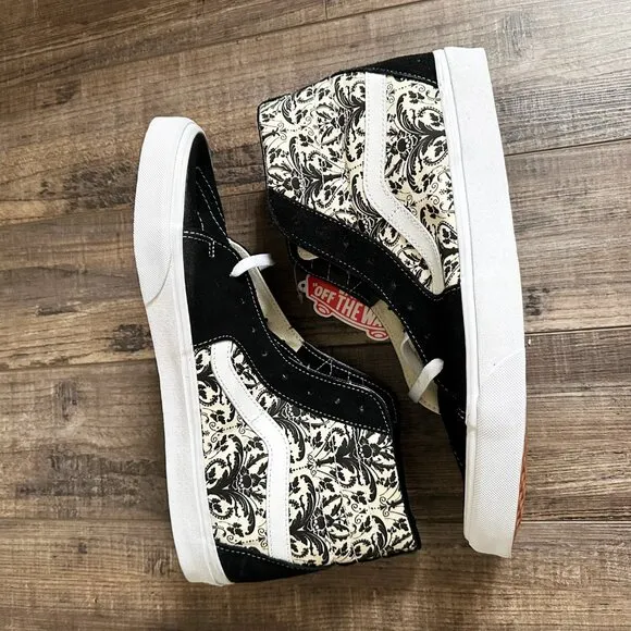 Vans Men's Sk8-Hi Skull Tapestry Black Bone White Canvas Suede Shoes Size 13 NEW