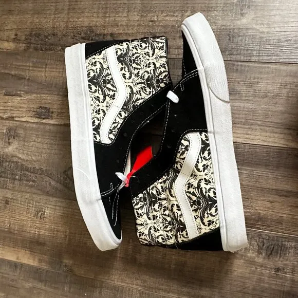 Vans Men's Sk8-Hi Skull Tapestry Black Bone White Canvas Suede Shoes Size 13 NEW
