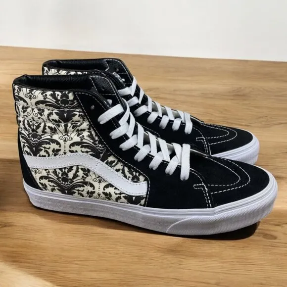 Vans Men's Sk8-Hi Skull Tapestry Black Bone White Canvas Suede Shoes Size 13 NEW