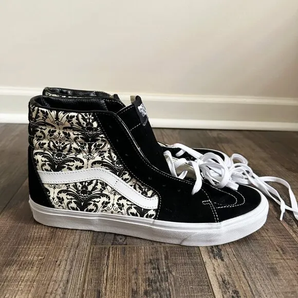 Vans Men's Sk8-Hi Skull Tapestry Black Bone White Canvas Suede Shoes Size 13 NEW
