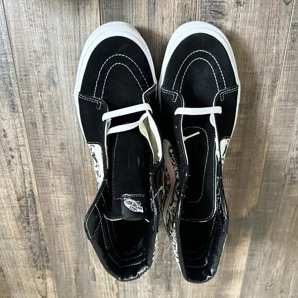 Vans Men's Sk8-Hi Skull Tapestry Black Bone White Canvas Suede Shoes Size 13 NEW