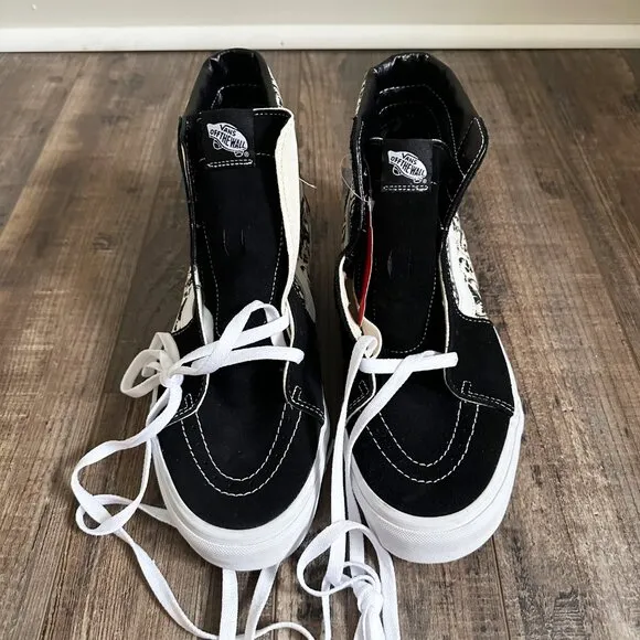 Vans Men's Sk8-Hi Skull Tapestry Black Bone White Canvas Suede Shoes Size 13 NEW