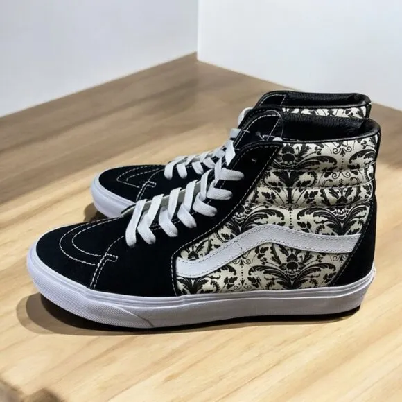 Vans Men's Sk8-Hi Skull Tapestry Black Bone White Canvas Suede Shoes Size 13 NEW