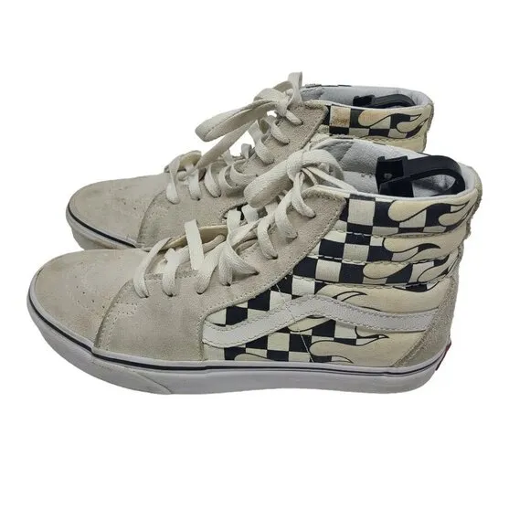 Vans off The Wall Sk8 Hi Checkerboard Flames M6.5‎ /w8 Black/White Shoes Suede