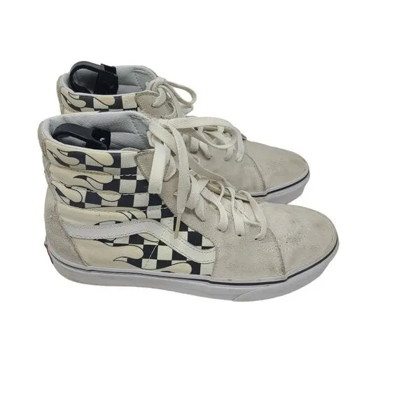 Vans off The Wall Sk8 Hi Checkerboard Flames M6.5‎ /w8 Black/White Shoes Suede
