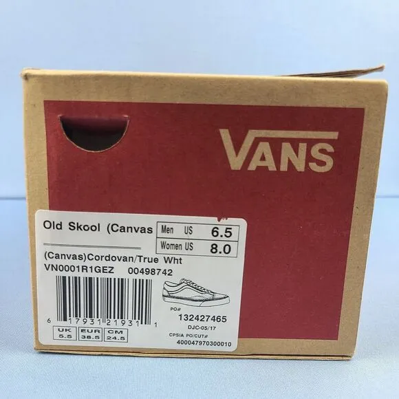 Vans Old Skool Mens Size 6.5 Canvas Skate Shoes Cordovan True White VN0001R1GEZ