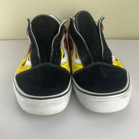 Vans Old Skool Shoes Mens Red Flames Canvas Suede Sneaker Low Top Sz 10.5