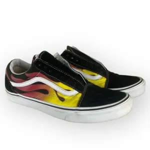 Vans Old Skool Shoes Mens Red Flames Canvas Suede Sneaker Low Top Sz 10.5