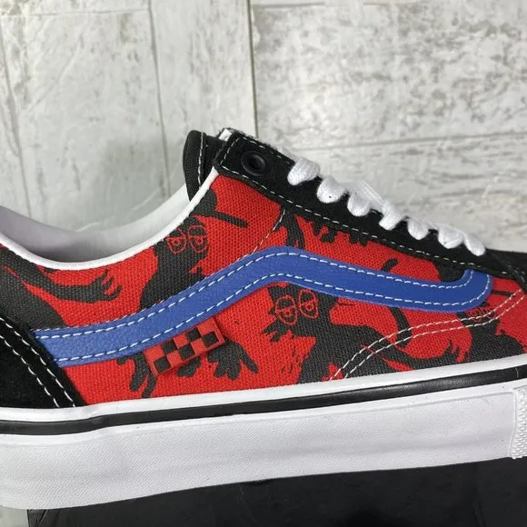 Vans Old Skool x Krooked Skate Shoes Red Black Sneakers Mens Size 7 Suede canvas