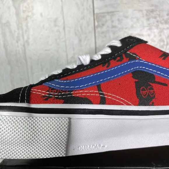 Vans Old Skool x Krooked Skate Shoes Red Black Sneakers Mens Size 7 Suede canvas