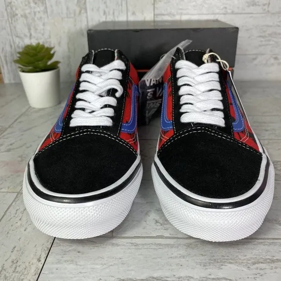 Vans Old Skool x Krooked Skate Shoes Red Black Sneakers Mens Size 7 Suede canvas