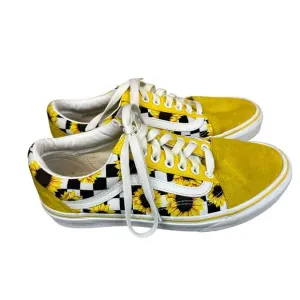 Vans Size 8 Womens Yellow Checkered Sunflower Suede Toe Old Skool Sneakers