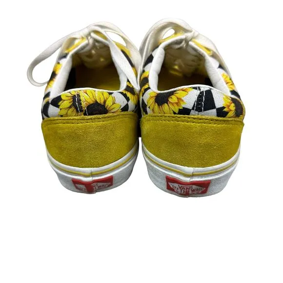 Vans Size 8 Womens Yellow Checkered Sunflower Suede Toe Old Skool Sneakers
