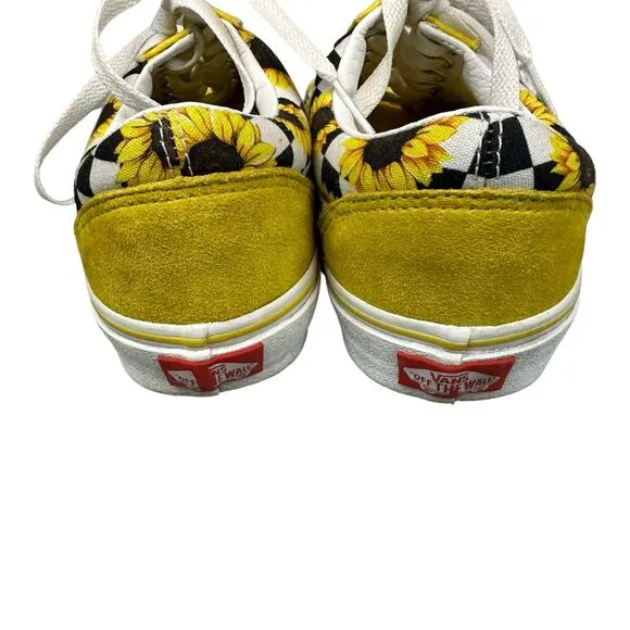 Vans Size 8 Womens Yellow Checkered Sunflower Suede Toe Old Skool Sneakers