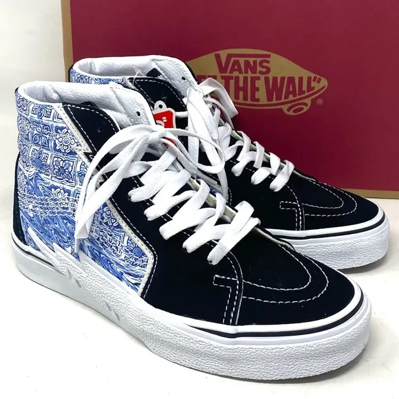 VANS Sk8-Hi Bolt Skate Shoes Canvas Suede Sneakers Blue Black Women VN0A5JIBLK