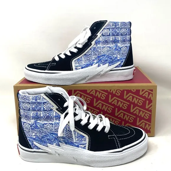 VANS Sk8-Hi Bolt Skate Shoes Canvas Suede Sneakers Blue Black Women VN0A5JIBLK