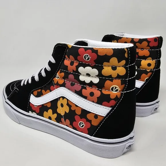 Vans Sk8 Hi Flower Black / Multi Colored Mens Size 10 Sneakers Lace Up Shoes NEW