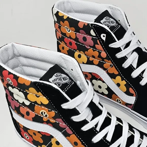 Vans Sk8 Hi Flower Black / Multi Colored Mens Size 10 Sneakers Lace Up Shoes NEW