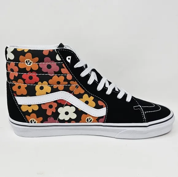 Vans Sk8 Hi Flower Black / Multi Colored Mens Size 10 Sneakers Lace Up Shoes NEW