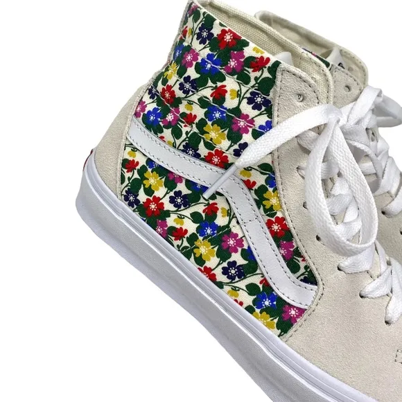 VANS Sk8-Hi Tapered Sneakers Women's Canvas Suede Floral White Shoes VN0A5KRUWHT