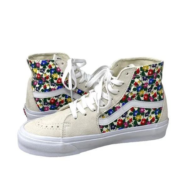 VANS Sk8-Hi Tapered Sneakers Women's Canvas Suede Floral White Shoes VN0A5KRUWHT
