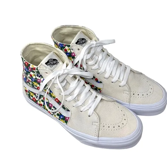 VANS Sk8-Hi Tapered Sneakers Women's Canvas Suede Floral White Shoes VN0A5KRUWHT