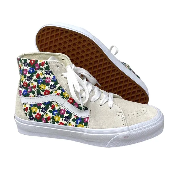 VANS Sk8-Hi Tapered Sneakers Women's Canvas Suede Floral White Shoes VN0A5KRUWHT