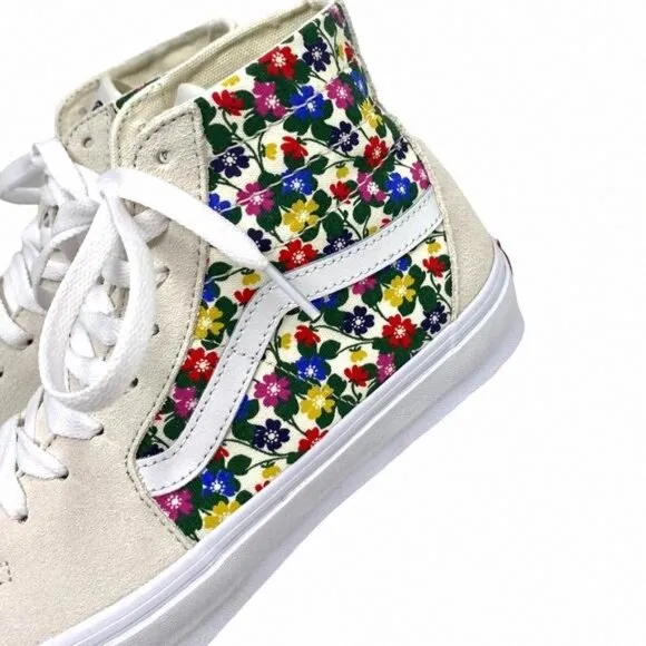 VANS Sk8-Hi Tapered Sneakers Women's Canvas Suede VN0A5KRUWHT Shoes White Floral