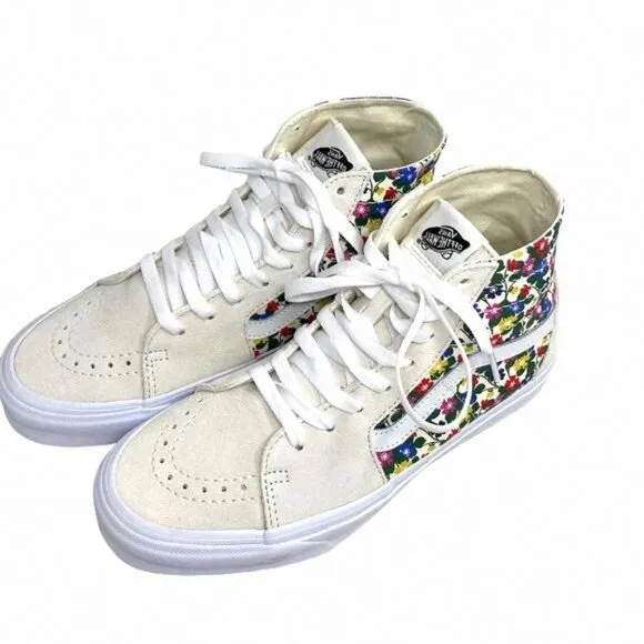 VANS Sk8-Hi Tapered Sneakers Women's Canvas Suede VN0A5KRUWHT Shoes White Floral