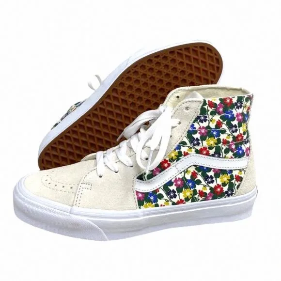 VANS Sk8-Hi Tapered Sneakers Women's Canvas Suede VN0A5KRUWHT Shoes White Floral