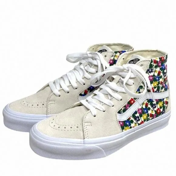 VANS Sk8-Hi Tapered Sneakers Women's Canvas Suede VN0A5KRUWHT Shoes White Floral