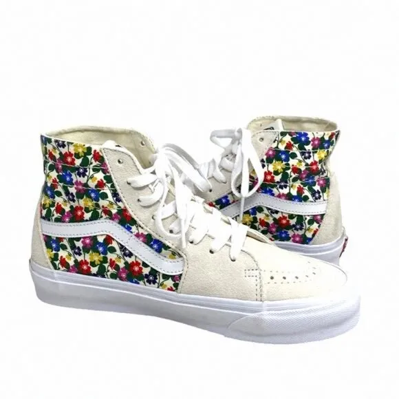 VANS Sk8-Hi Tapered Sneakers Women's Canvas Suede VN0A5KRUWHT Shoes White Floral