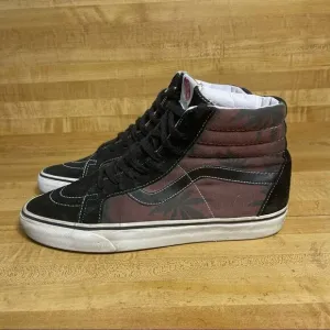 Vans Sk8 Hi Top Shoes Black Burgundy Palm Trees Plant TC6D Mens 9.5 Womens 11