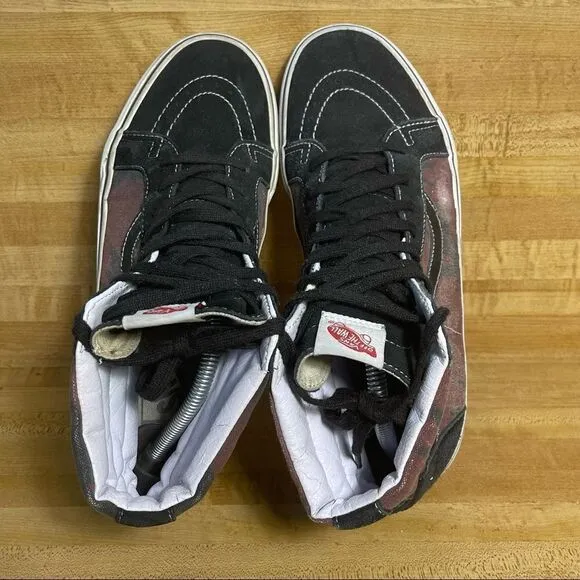 Vans Sk8 Hi Top Shoes Black Burgundy Palm Trees Plant TC6D Mens 9.5 Womens 11
