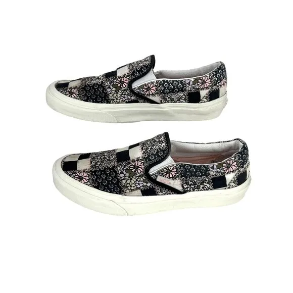 Vans Slip On Sneakers Floral Patchwork Casual Shoes Comfy Black y2k Size M6.5 W8